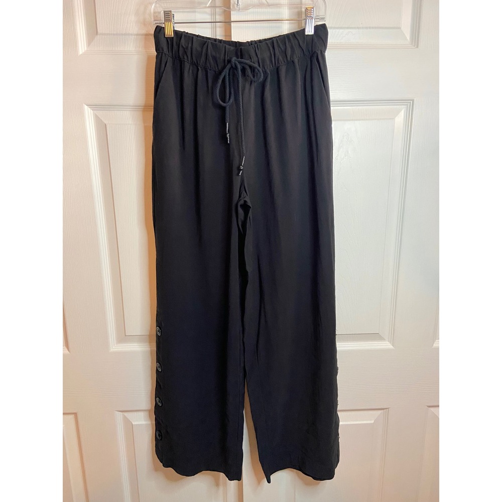 Who What Wear Black Wide Leg Drawstring Pants Side Button Detail Small